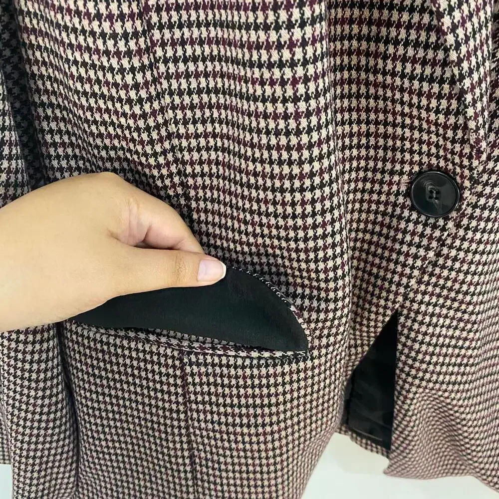 Torrid Brown and Burgundy Houndstooth Double Knit Blazer Plus Size 2X - Picture 4 of 5